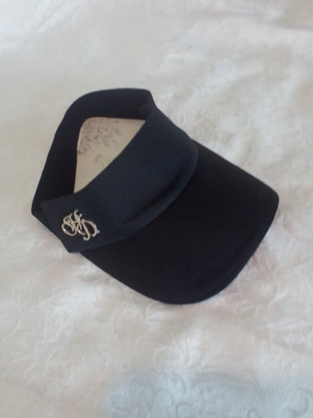 HD HARLEY-DAVIDSON SPORT VISOR BLACK WIDE ELASTIC BAND & SILVER METAL "HD" LOGO